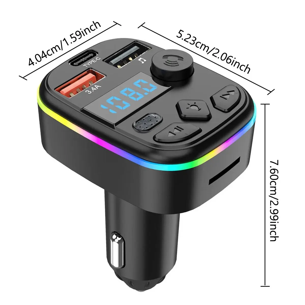 FM Transmitter Support TF Card U Disk Car MP3 Player Dual USB Type C Car Charger Cell Phone Charging Hands Free Wireless Car Kit