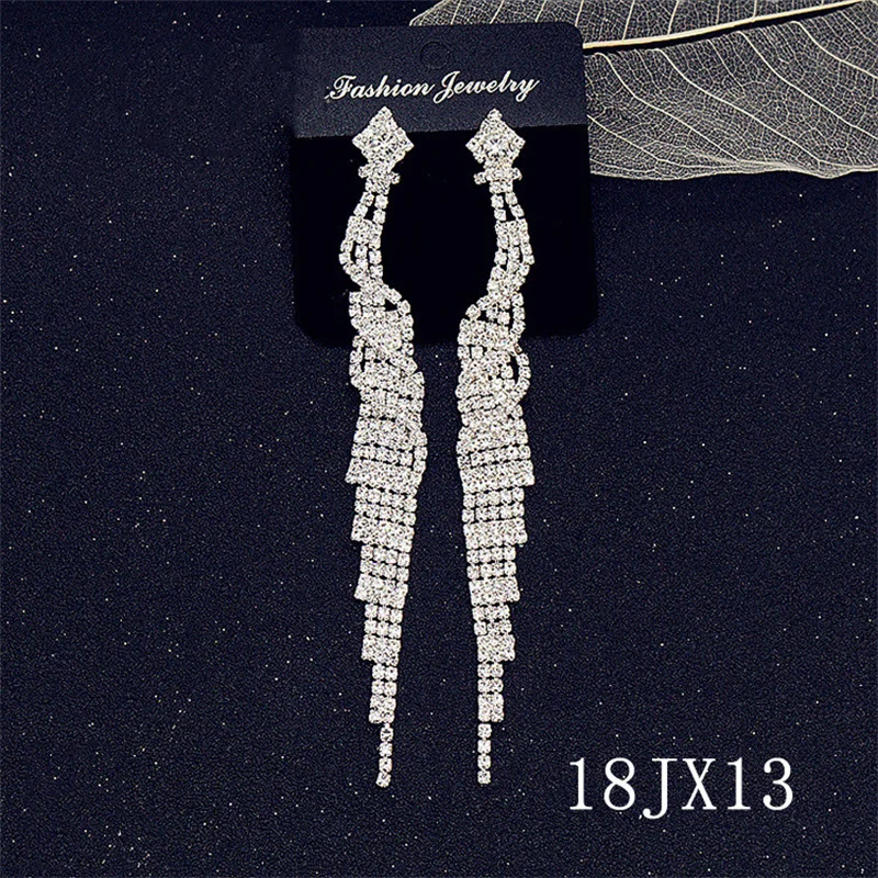 FYUAN Fashion Long Tassel Crystal Drop Earrings for Women Silver Color Rhinestone Hanging Dangle Earring Bridal Wedding Jewelry