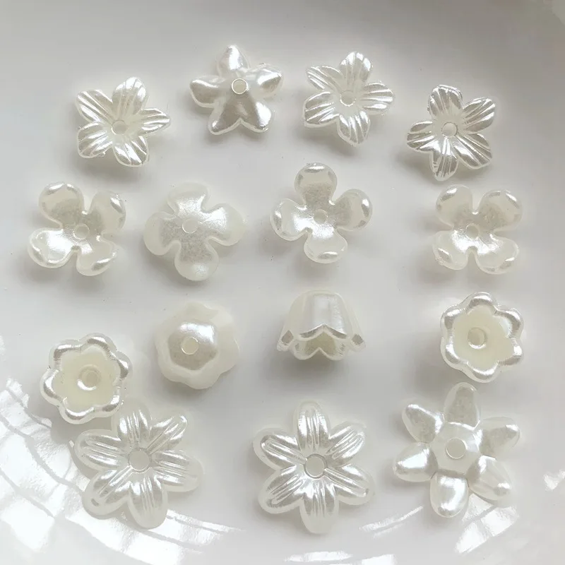 Pearl white ABS flower rhinestone DIY decorative straight hole artificial flowers for wedding accessories dress decals