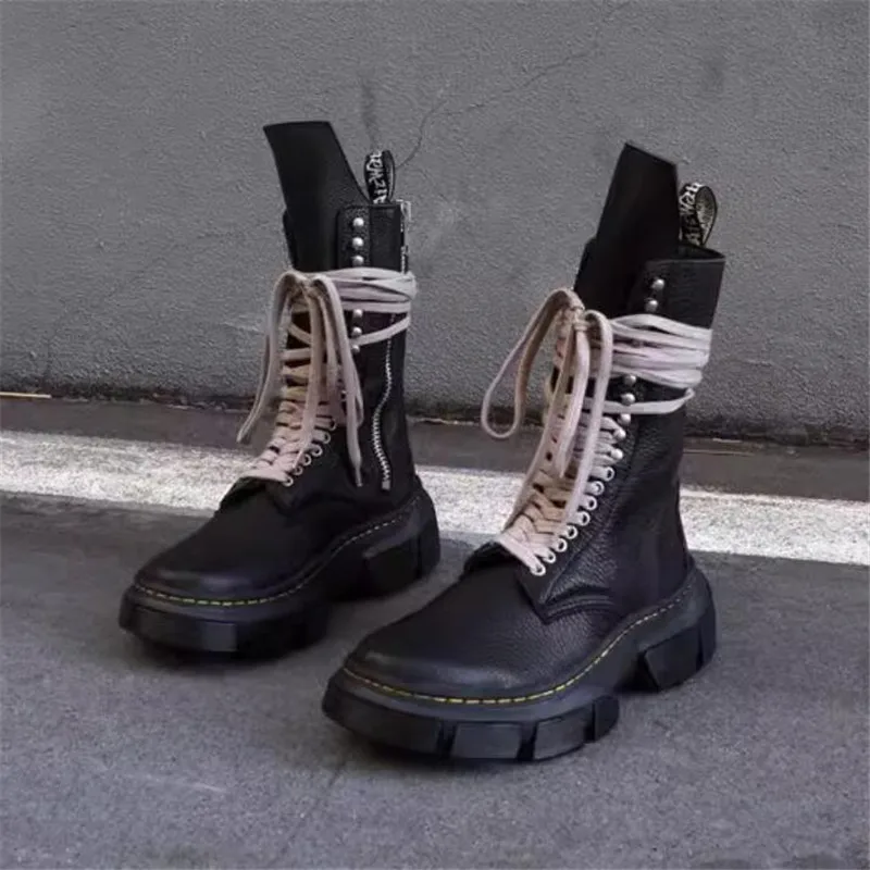 High Top Man Black Designer Boot waterproof Men Chunky Heel Platform Boots