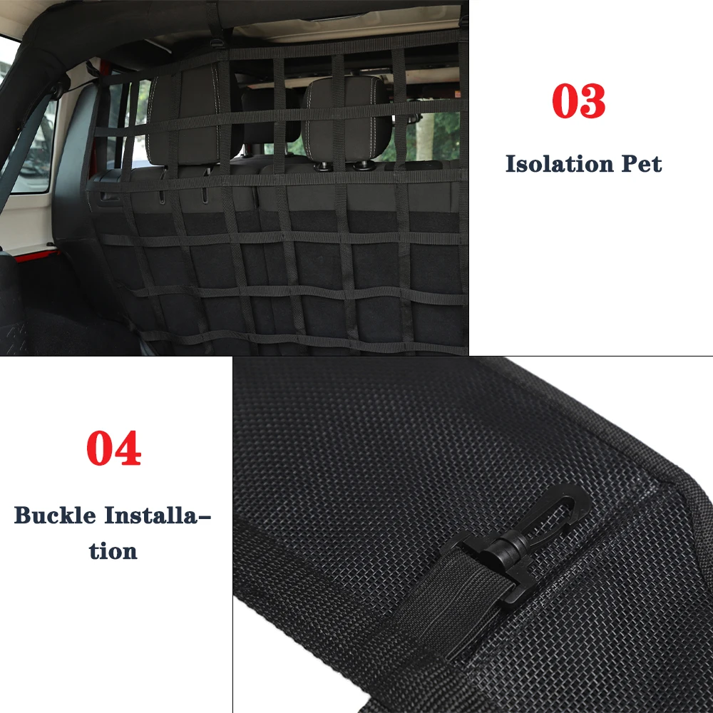 Dog Barrier Protector Isolation Pet Net Trunk Safety Mesh for Jeep Wrangler JK JL Gladiator JT 2007-2023 Interior Moulding Black