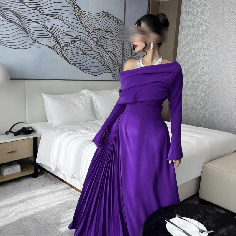

2025 Autumn/Winter Cross border Foreign Trade Women's Wear Middle Eastern Sexy Off Shoulder Folded Evening Dress