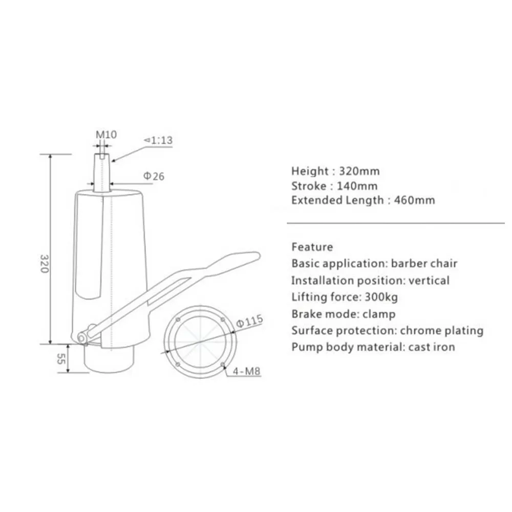 Barberチェア交換用油圧ポンプ、4ネジパターン、高さ調節可能、サロンビューティ、23インチベース、5.5インチ