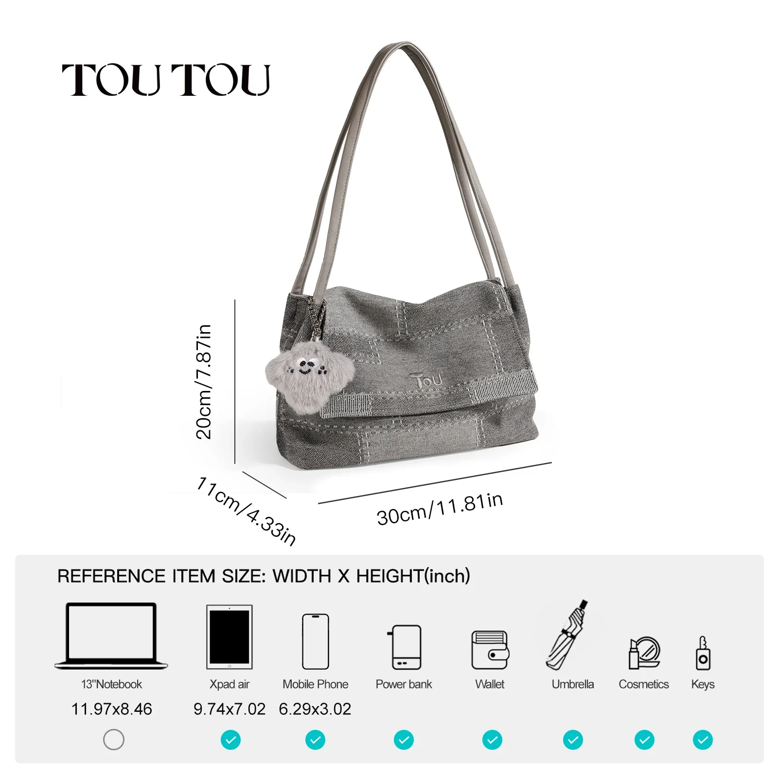 TOUTOU Tote Bags for Women Handheld Crossbody Bag Fabric Small Shoulder Bag for Makeup Cosmetic Storage Cute Doll Pendent Bag