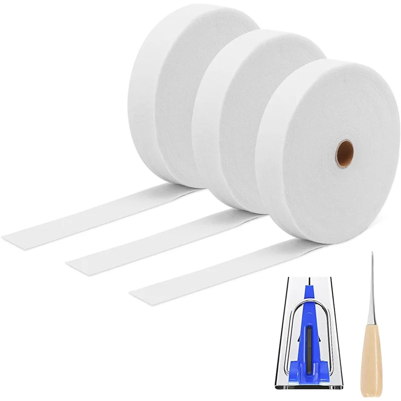 

ABFI 3 Rolls Jelly Roll Batting Strips For Rugs Polyester Quilting Jelly Roll Fabric With Fabric Tube Maker And Awl For DIY