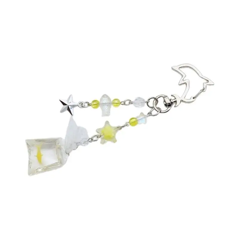 J78F Elegant Lovely Marine Themed Keychain with and Star Bead Pendant In Clear Bag Designs for Travel And School