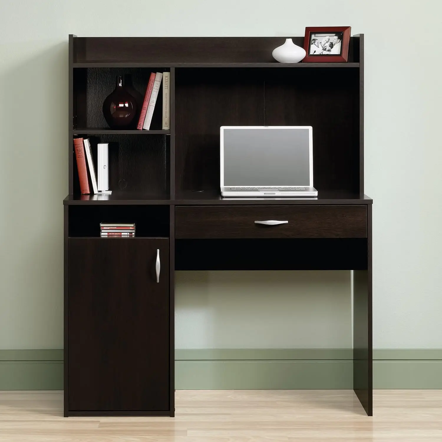 Sauder Beginnings Transitional Desk with Hutch, Cinnamon Cherry finish