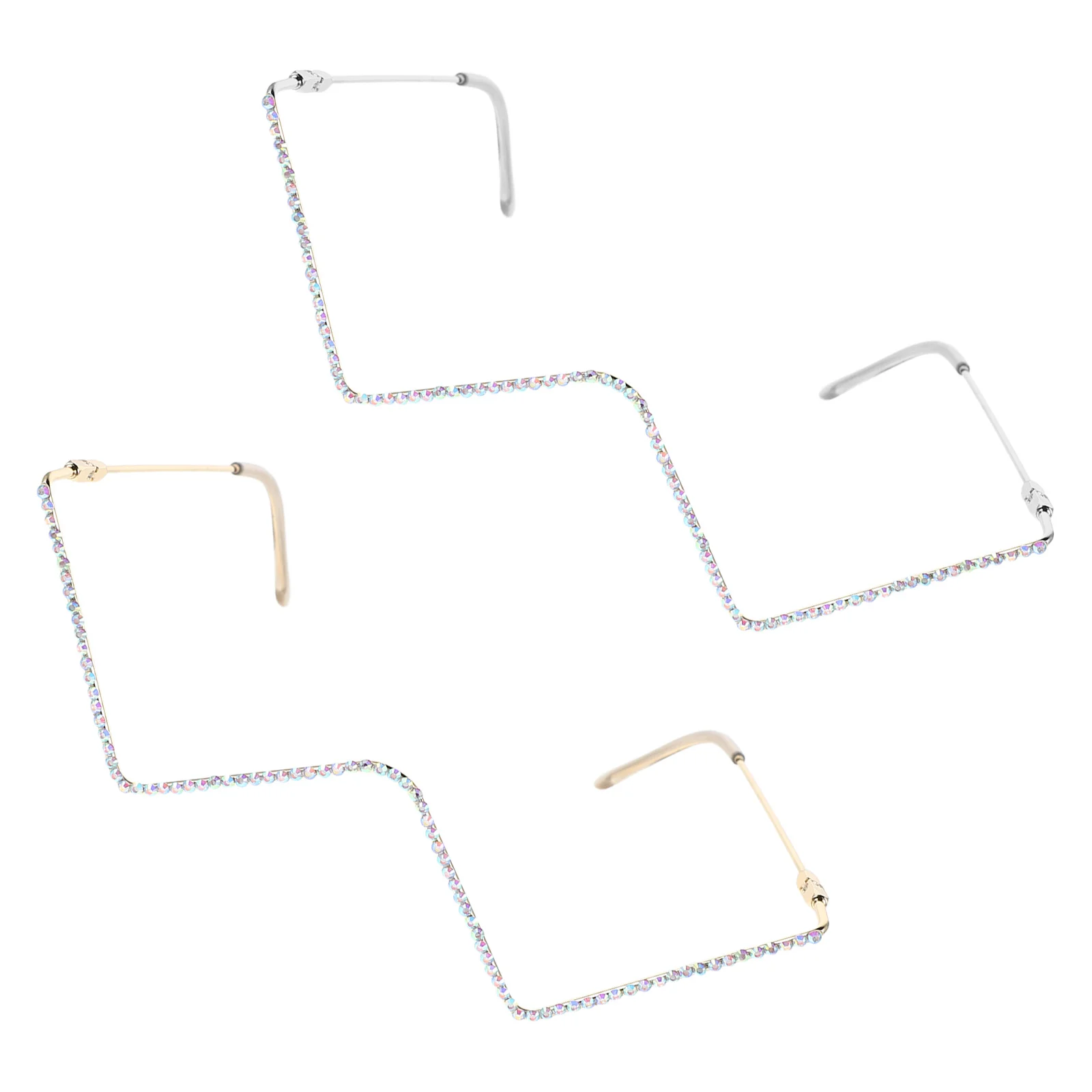 

2Pcs Geometric V Shaped Glasses Frame No Lenses Lightweight Metal Sparkling Rhinestones Fashion Accessory Crystal Eyeglasses