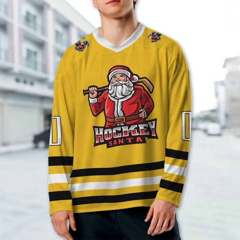 

Хоккейный наряд Санта-Клауса. Модный спортивный трикотажY2. Мужская быстросохнущая футболка для фитнеса с длинными рукавами большого размера. Осенняя футболка.