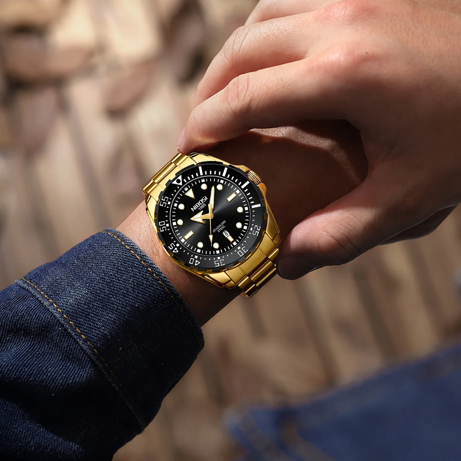 Nibosi-メンズ防水発光クロノグラフ時計、高級スポーツウォッチ、自動時計、トップブランド