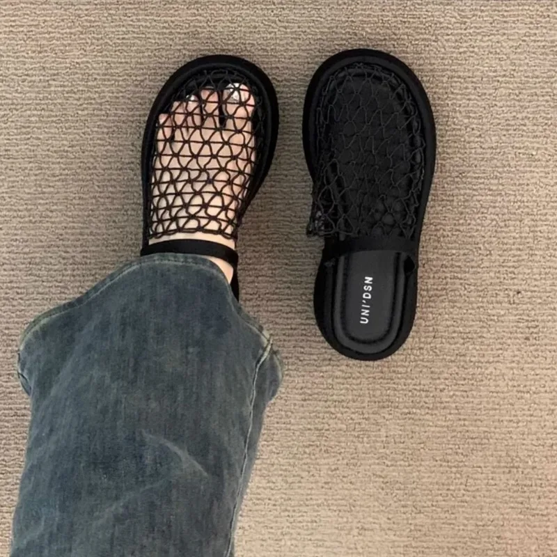 Черные сандалии на высоком каблуке с толстой подошвой Muffin, женская обувь, летние нежные полутапочки маленькой высоты