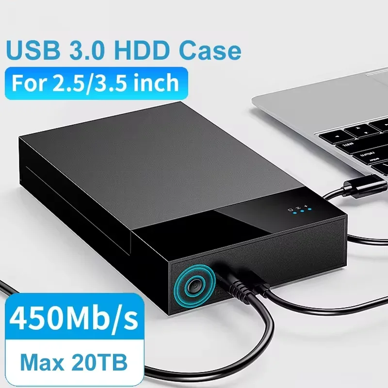 

External HDD Case 2.5/3.5 Inch SSD External Hard Drive Enclosure 450Mb/s 20TB SATA to USB 3.0 Hard Disk Case Adapter for PC