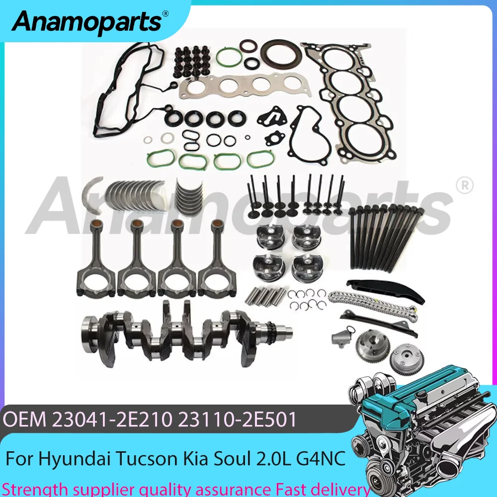 Engine Overhaul Rebuild Kit L4 Gas Crankshaft Piston Bearings Timing Rods Set for Hyundai Tucson Kia 2.0L G4NC 14-17 Models