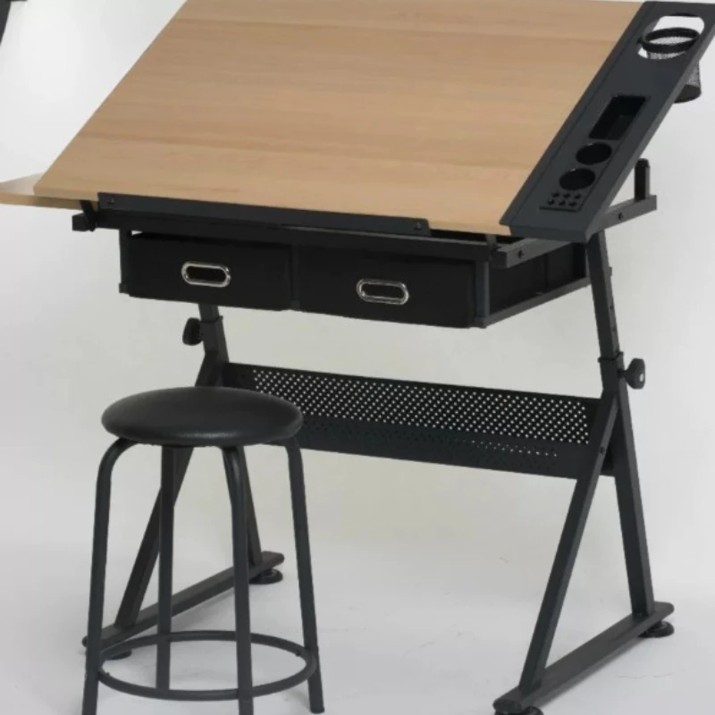 Adjustable‑Angle Drafting Table, Art Student Workbench, Designer Sketching & Drafting Work Desk with Storage Cabinet