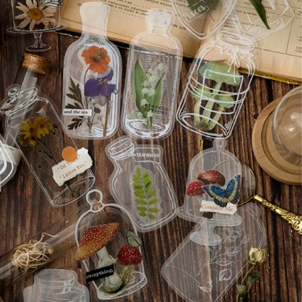 20Pcs/Bag  Drift Bottle Bookmark Delicate DIY Projects Drift Bottle Bookmark Self-adhesive Card Making Glassware Sticker