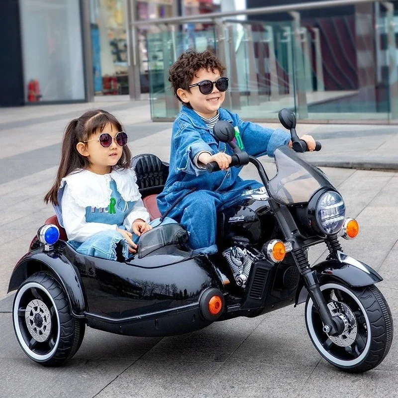 Electric motorcycle tricycle, children can sit, adults can charge, toy car share rental timing
