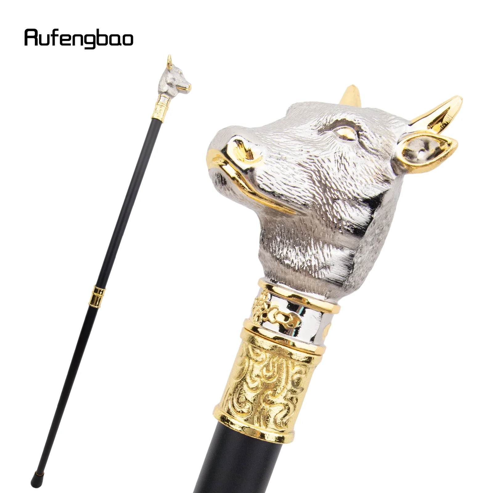 Golden White Bull Cattle Gentleman Bullfight Walking Cane Fashion Walking Stick Gentleman Crosier Knob Walking Stick 92cm