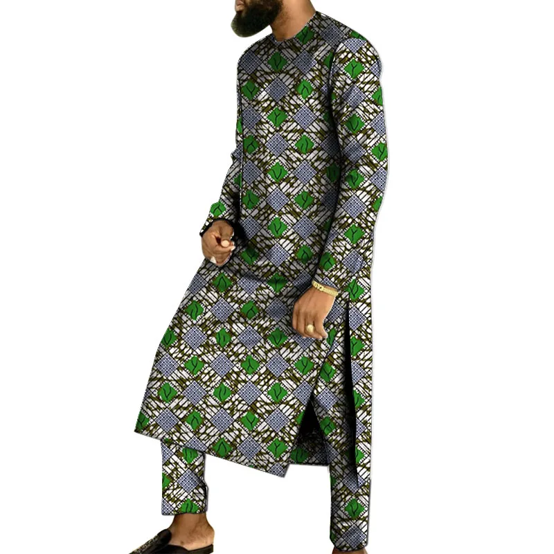 Chemise longue imbibée de festival pour hommes, sur mesure, surintendant, homme nigwin, robe imprimée, ensemble, tenues africaines traditionnelles