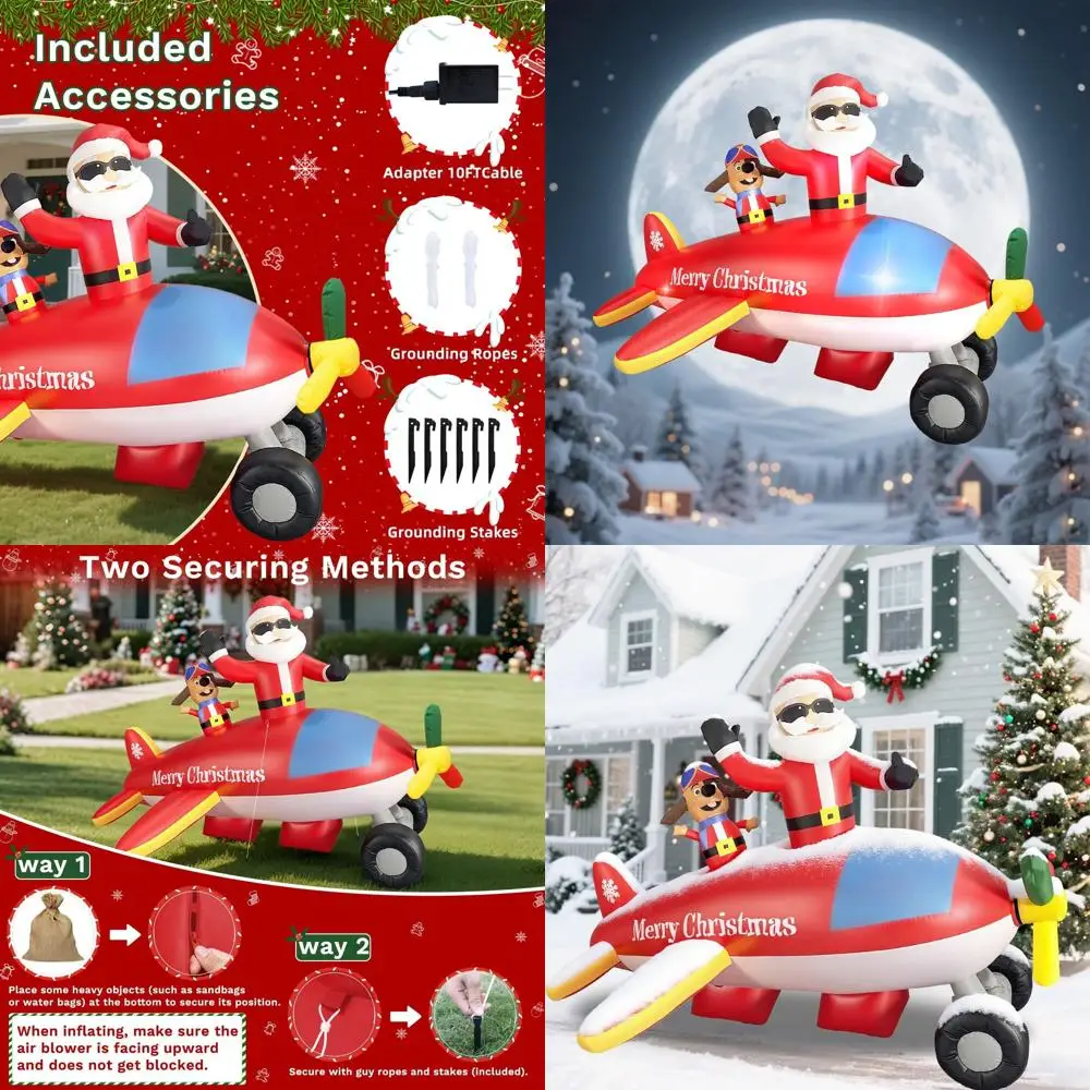 

8-Foot Santa's Helicopter Christmas Airplane Inflatable with LED Lights for Outdoor Lawn and Indoor Holiday Decor