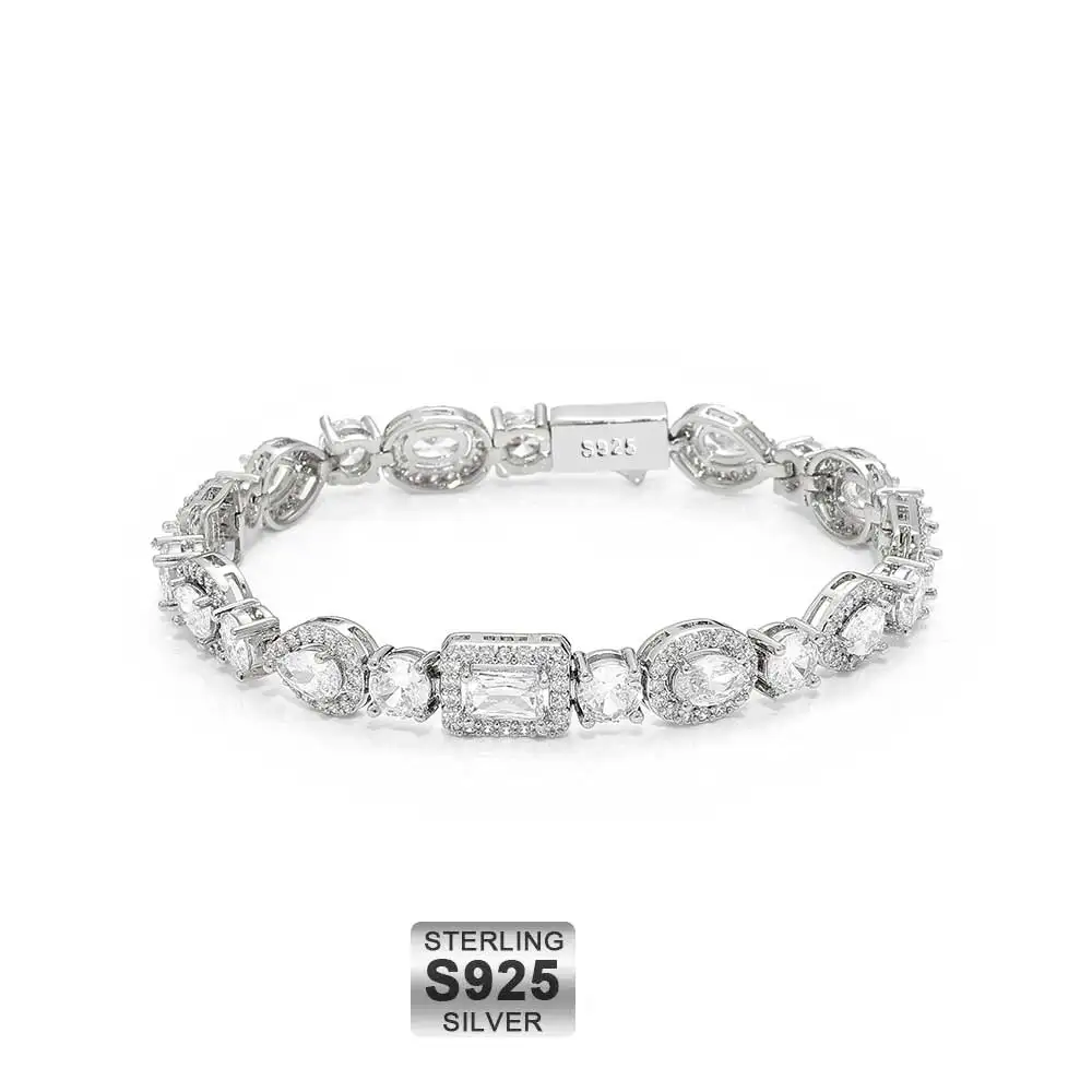 ESKEEM Luxury Jewelry 925 Silver Geometric Shape Tennis Chain Bracelet Spring Clasp Hip Hop Jewelry for Women Party Gifts