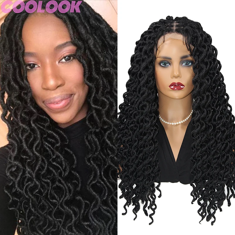 22inch Synthetic Full Lace Braid Wig for African Women Knotless Passion Twisis Braided Wigs Curly Looped Braids Lace Frontal Wig