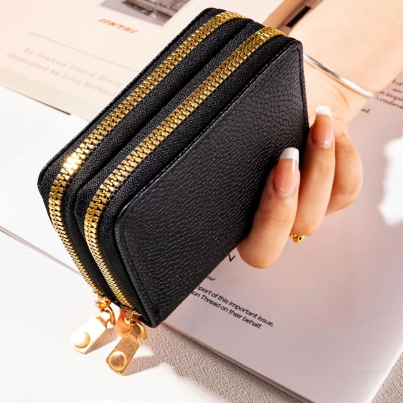 Vrouwen Rits Korte Portemonnee Lychee Patroon Mode Grote Capaciteit Multi Card Slot Portemonnee Met Rits