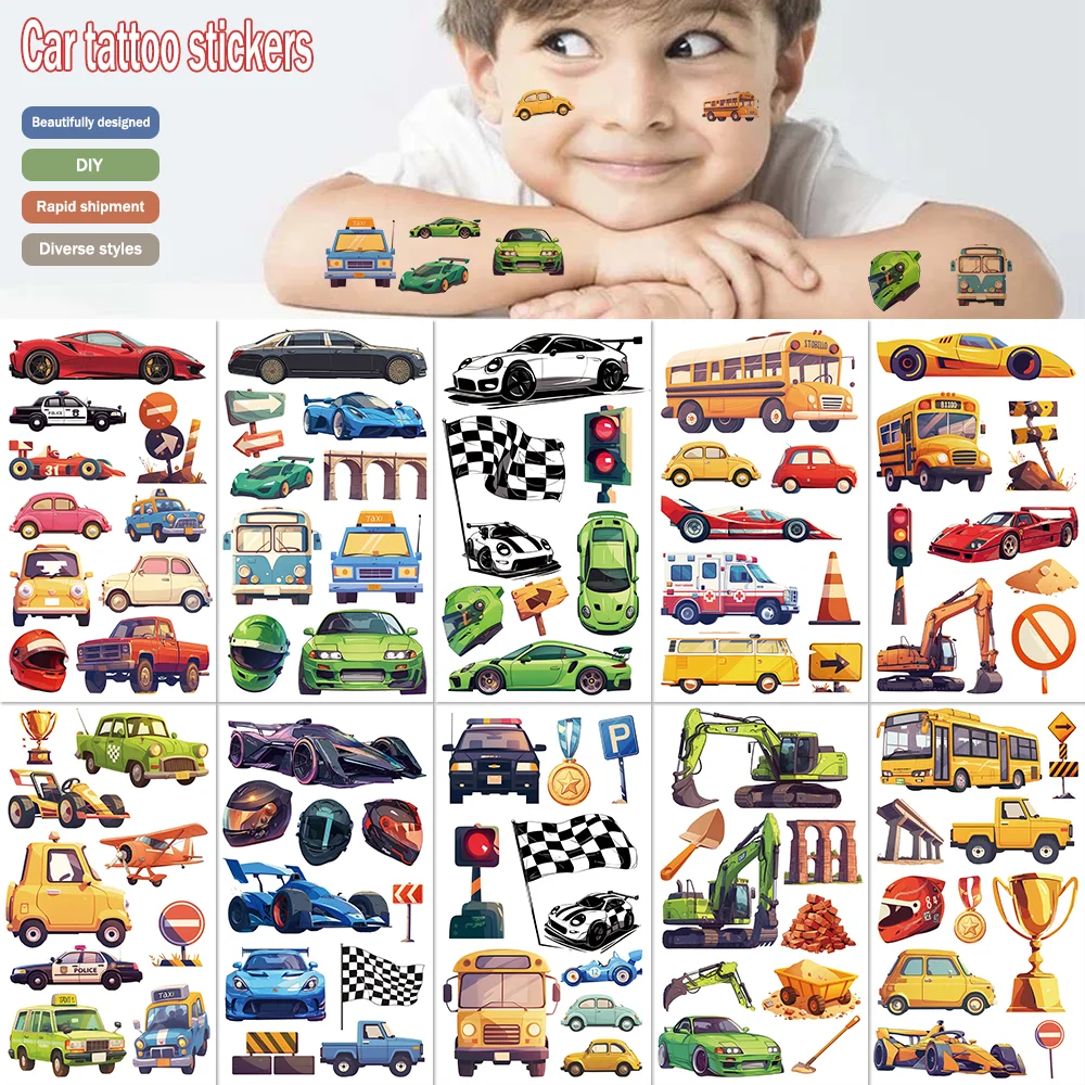 10Pcs/set Cartoon car tattoo stickers daily party party body decoration disposable tattoo stickers