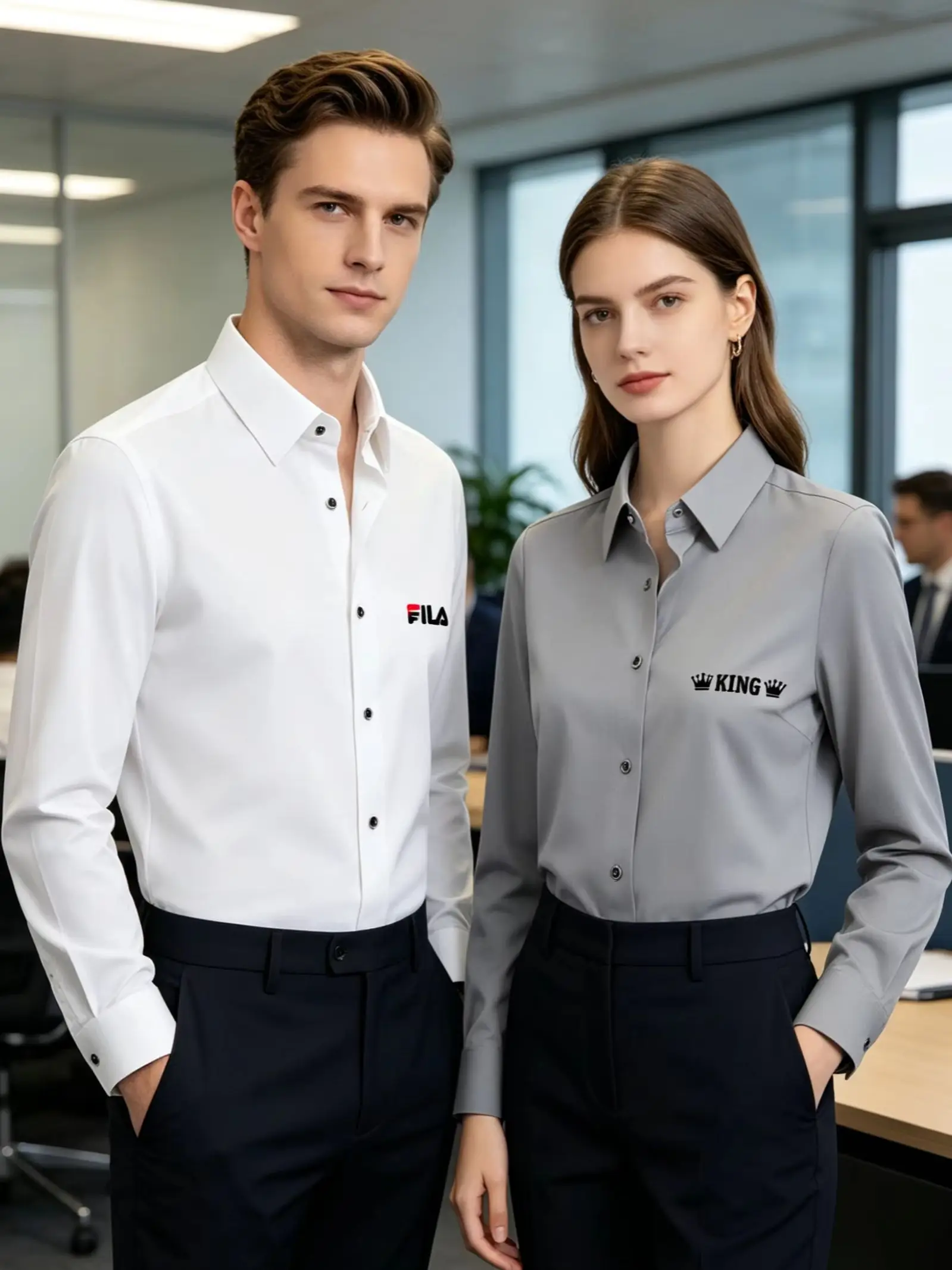 1PC Unisex Premium Business Casual Shirt with Word Logo Print Long Sleeve Slim Fit Wrinkle Resistant Formal Office Daily Shirt