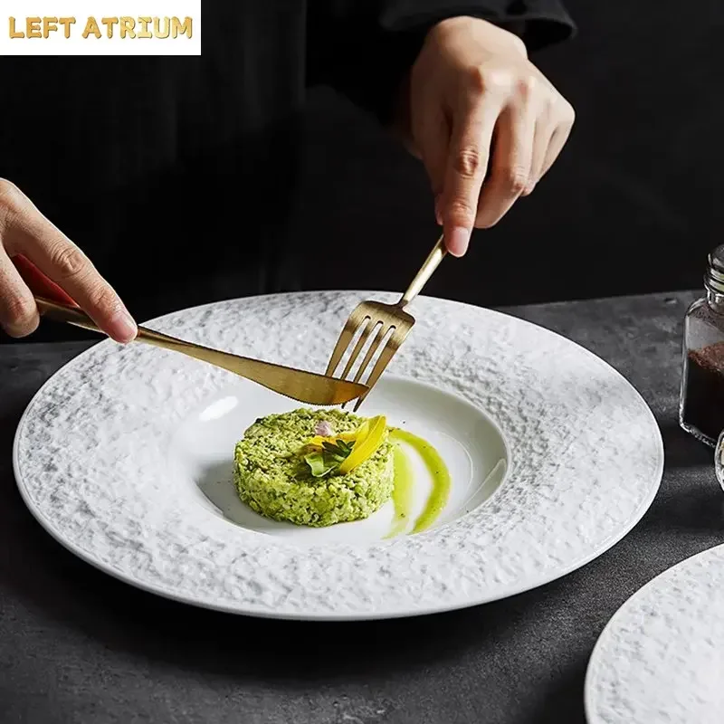 Relief Stone Pattern Plate Ceramic Salad Plate Dessert Dish Snack Dish Pasta Plate Sashimi Dish Artistic Conception Tableware