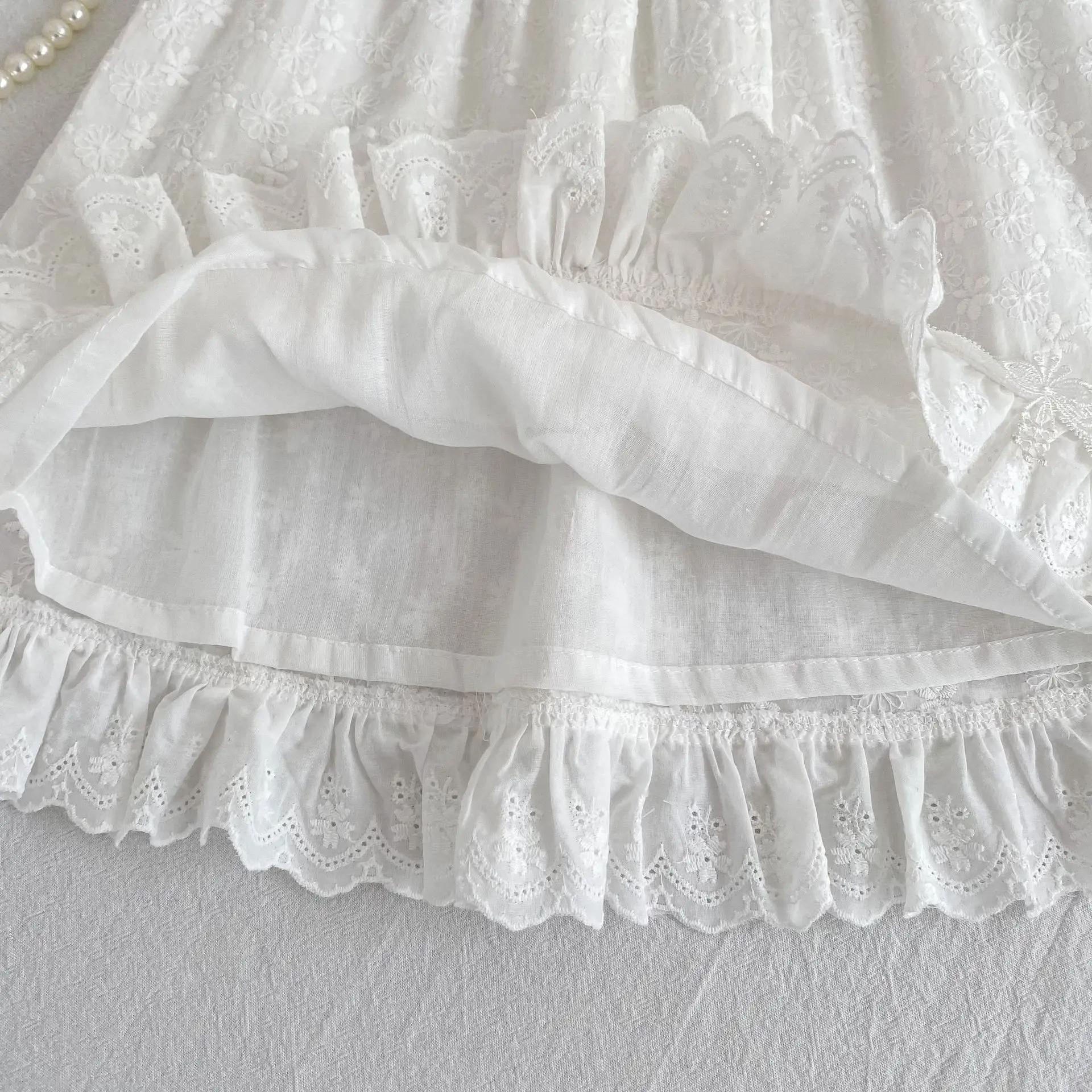 2026 Neuer Sommer 0-24M Baby Mädchen Kurzarm Baumwolle Weißer Strampler 2-6 Jahre Kinder Prinzessin Süßes Stickerei-Kleid Schwesterkleid – Detail 24