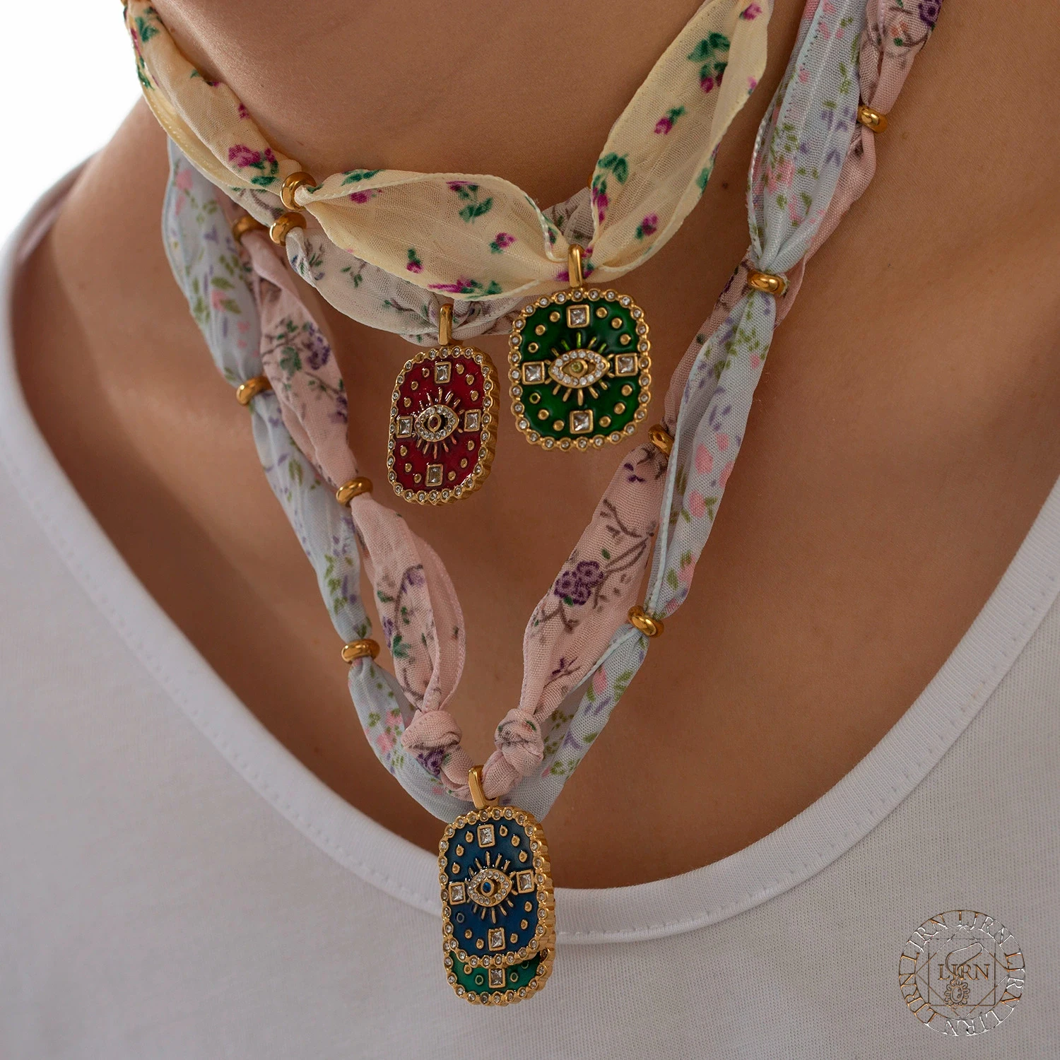 2025 New Necklace Tarot Cards Devil Eye Crystal Vintage Enamel Stainless Steel Trendy INS Silk Scarf Choker for Women Jewelry