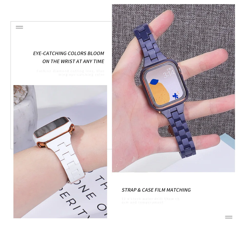Resin Strap + case For Apple watch 45mm 41mm 44mm 42mm 40mm 38mm Smart Watch Wristband For iwatch 8 7 6 5 4 SE replacement Band