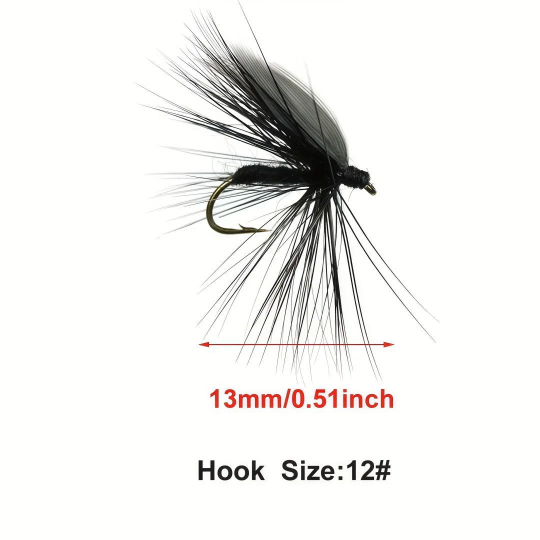 12 Stück Trockenfliegen für Forellen, 4 Größen Moskito-Imitationsfliegen, Premium-Fliegenfischerköder für Süßwasserbarsch und Lachs – Detail 9
