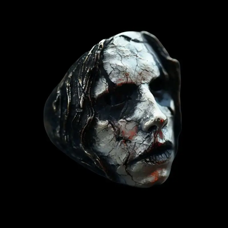 Europe andAmerica Terror Expressions Ruptured Human Face Clown Ring Men Eye-catching Halloween Ring Hip-hop Fashion Rock Parties