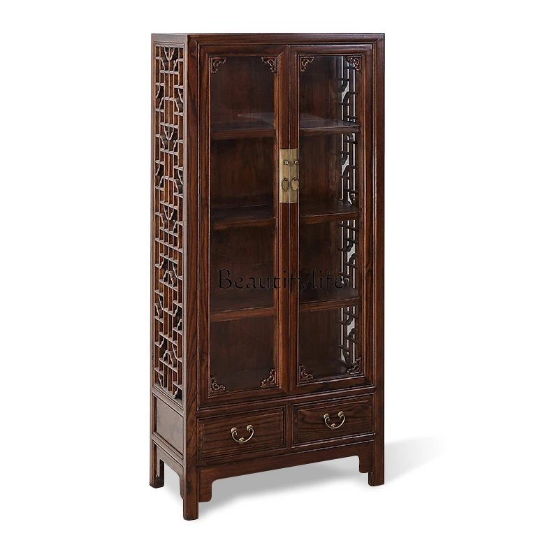 

13Modern Chinese Wine Cabinet Living Room Storage Display Cabinet Made of Glass Double Door Decoration