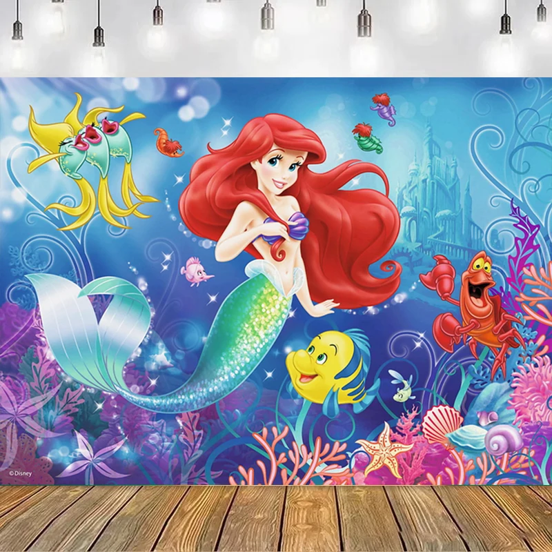 Disney Mermaid Theme Birthday Party Background Cloth Children's Party Decoration Supplies Layout Background Curtain Background