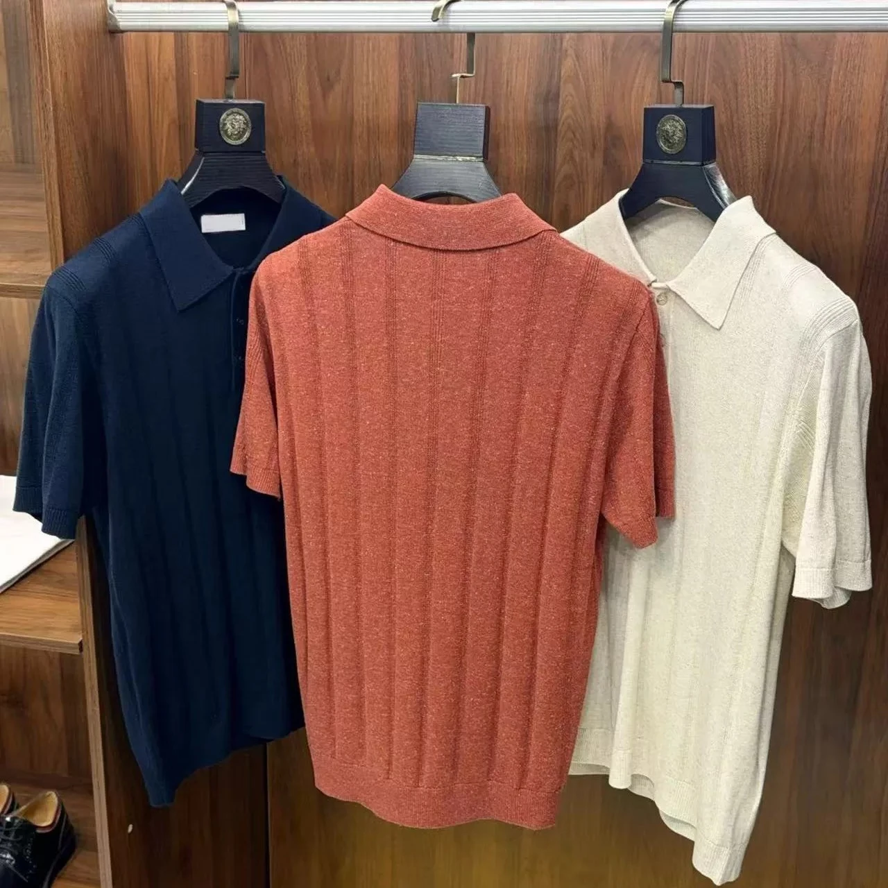 Italian old money BC gentleman linen lyocell fiber sand county lapel short-sleeved knitted polo shirt