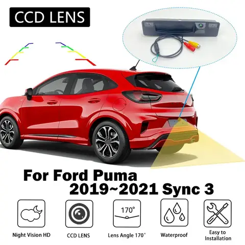 Rear view camera for Ford  Puma 2019~2023 SYNC 3 Night Vision Trunk Handle Backup Reverse Camera work with original Headunit