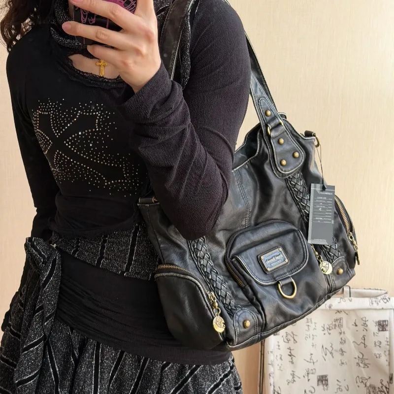 Original Motorradtasche mit Nieten, Multi-Pocket Unterarmtasche, Hot Girl Persönlichkeits-Umhängetaschen für Damen – Detail 3