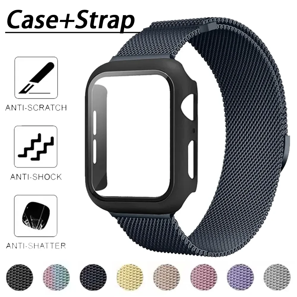 Custodia + cinturino per Apple Watch Band Ultra 2/1 49mm 10 46/42mm 9 8 7 6 5 4 SE Bracciale milanese iWatch 45/41/44/40mm Protezione schermo