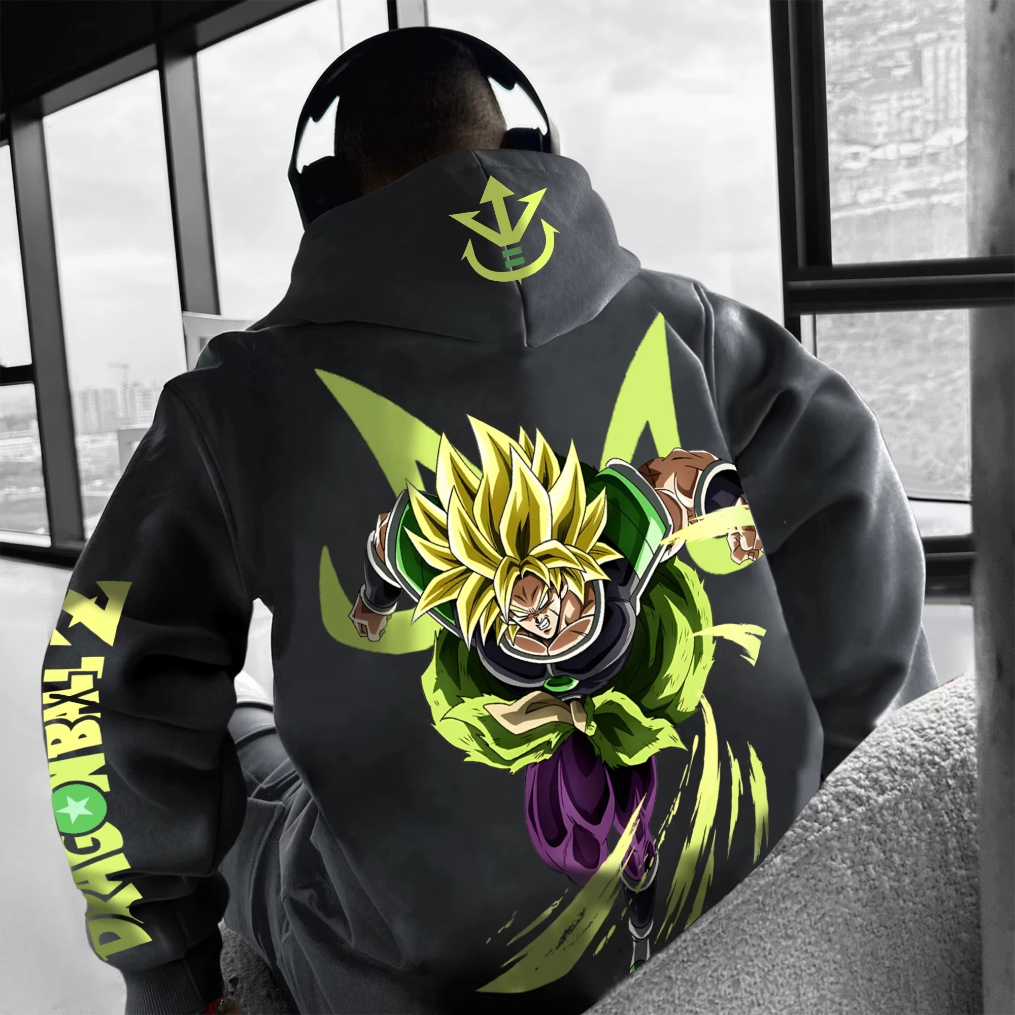 

Dragon Ball z Men's Loose Edition Hoodie Autumn and Winter Neon Green Japanese Casual and Comfortable Men's and Women's