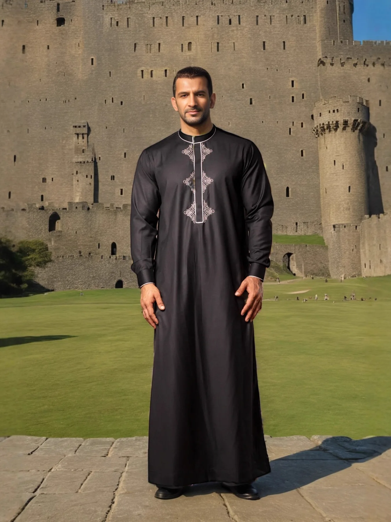 

Мужская мусульманская тоба с вышивкой, воротником-стойкой, длинными рукавами, тканым декором, в стиле Саудовской Аравии, исламская повседневная тоба, арабская джубба для Ближнего Востока