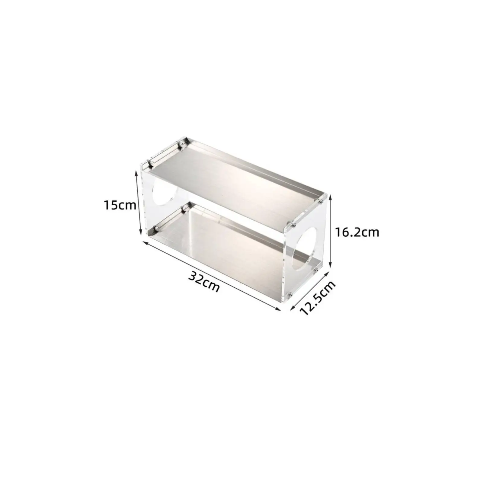 compact-two-tier-desk-shelf-with-brushed-steel-frame-for-vanity-cosmetics-and-mug-storage