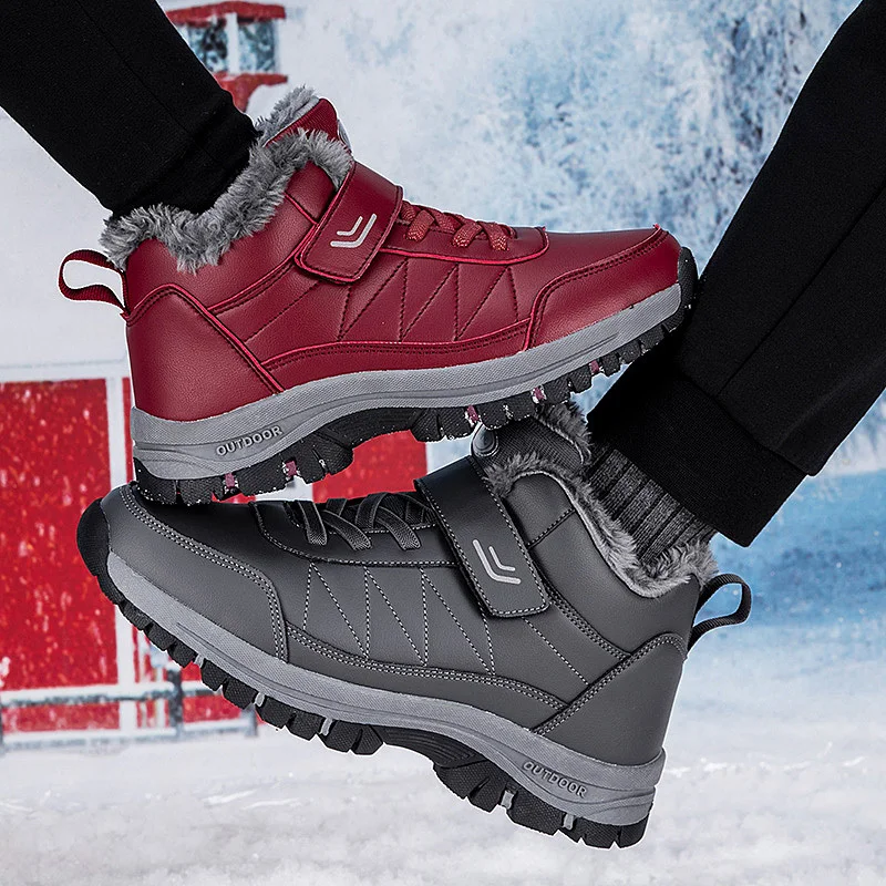 2023 Winter Women Men Boots Waterproof Leather Boots Man Plush Warm Sneakers Man Outdoor Ankle Snow Boots Casual Shoes Big Size