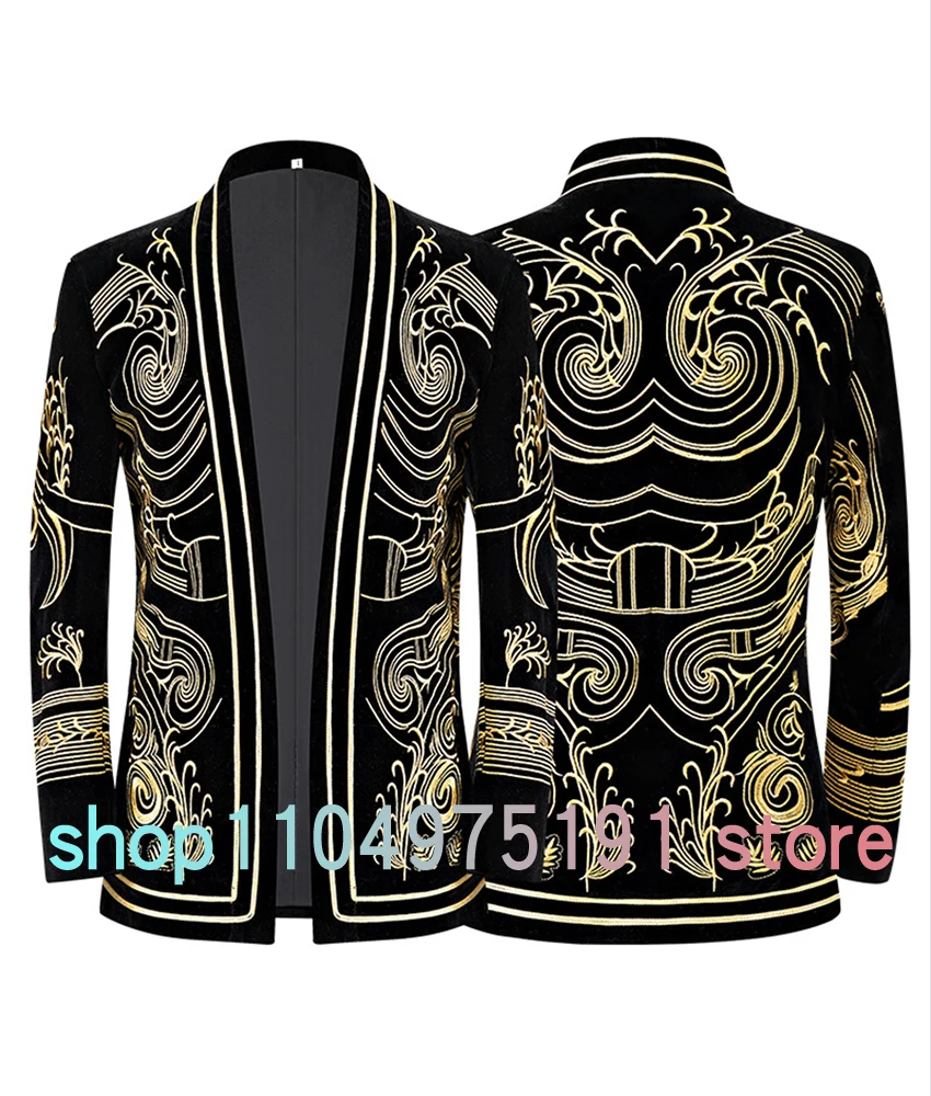 New European and American fashion men's heavy embroidery suit jacket, slim fit casual tuxedo, singer stage performance outfit.