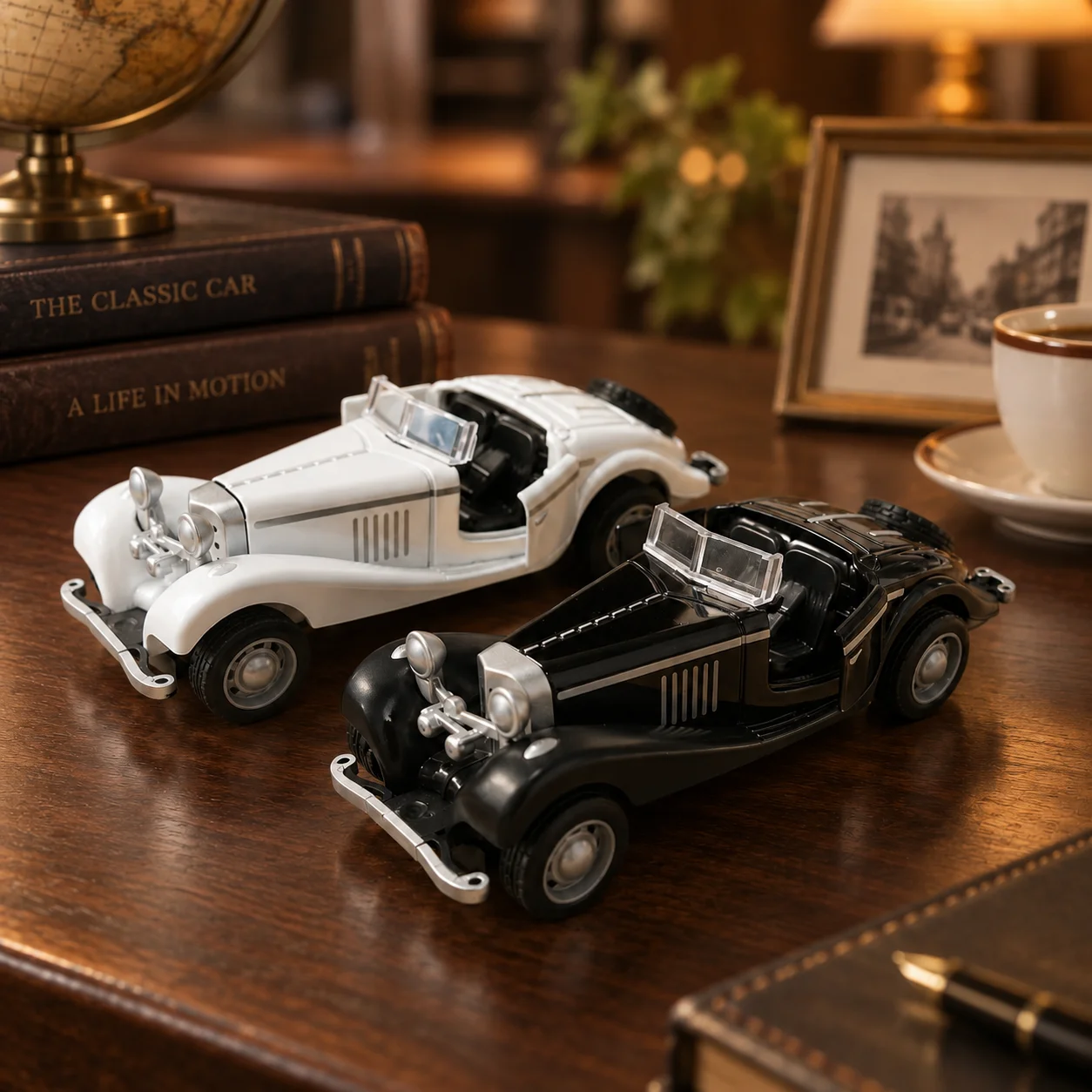 (Corrugated Box) 1/36 Scale, Vintage Open-top Old-timer Roadster Style Toy Car, Powerful Spring, Metal Casting, Boy's Toy, the B