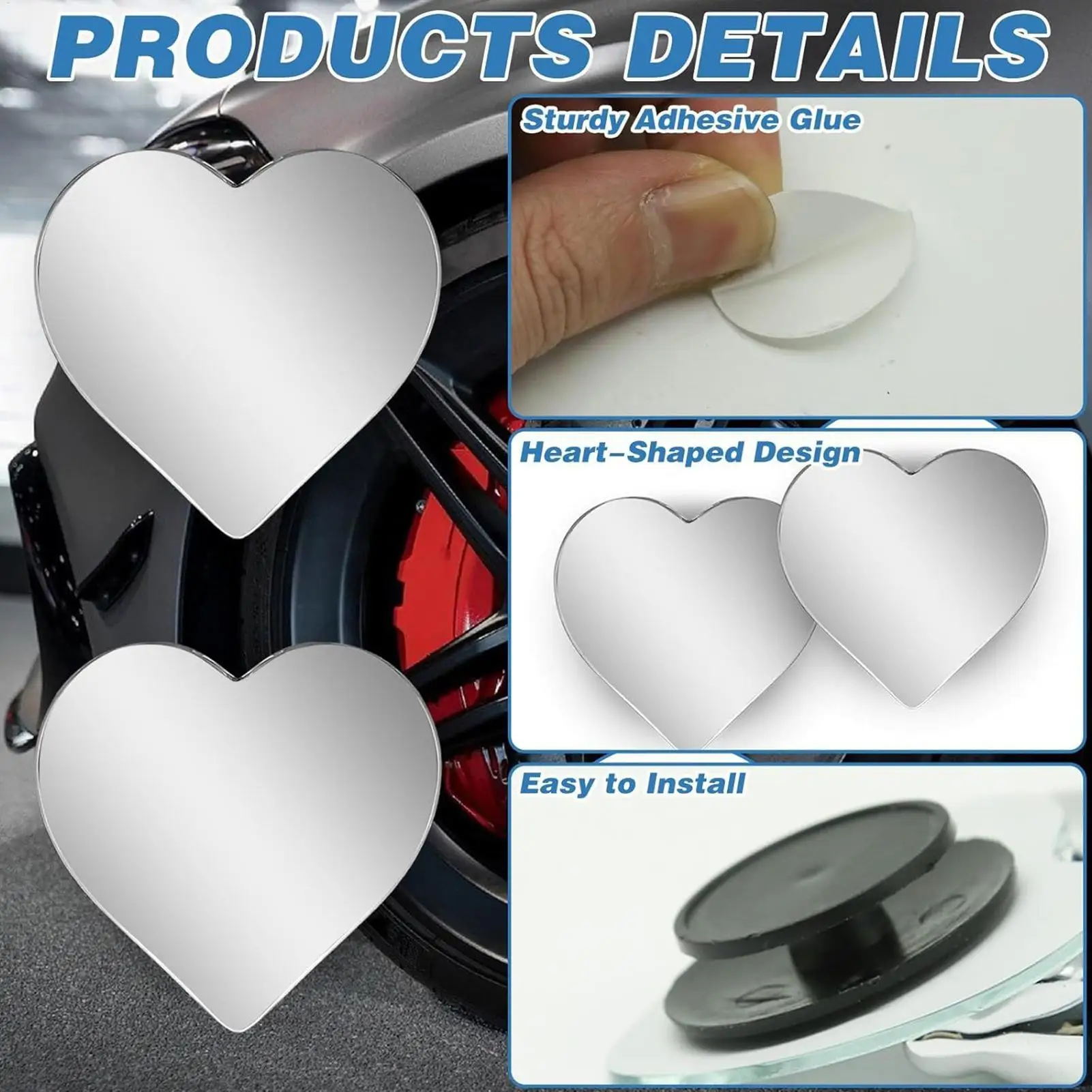 

Blind Spot Mirror For Car 2 Pieces Adjustable Angle Convex Rear View Mirror Heart Shaped Safety Assist Wide Angle Glass Auto