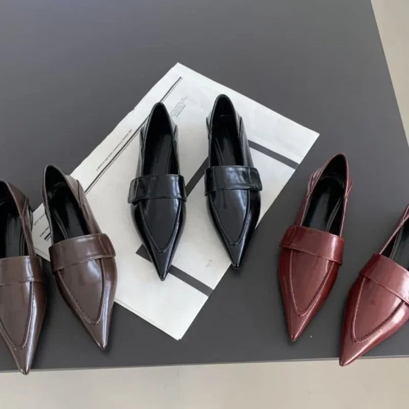 

Flat Shoes, Fashionable Pointed and Simple Leather Women's Shoes, Sapato Feminino British Elegant Socialite Female Leather Shoes