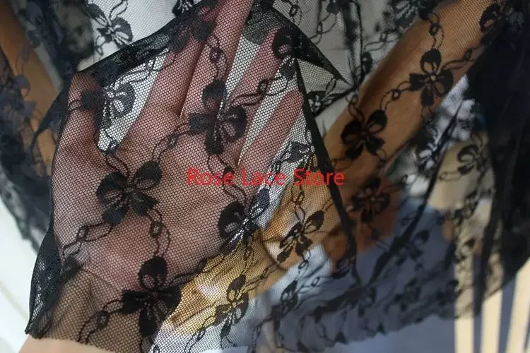 Nero bianco Jaquard Bowknots Tessuto di pizzo elastico Farfalla Maglia tulle per abito da sposa Abito da festa Abito da ragazza Abito da ballo 1 metro