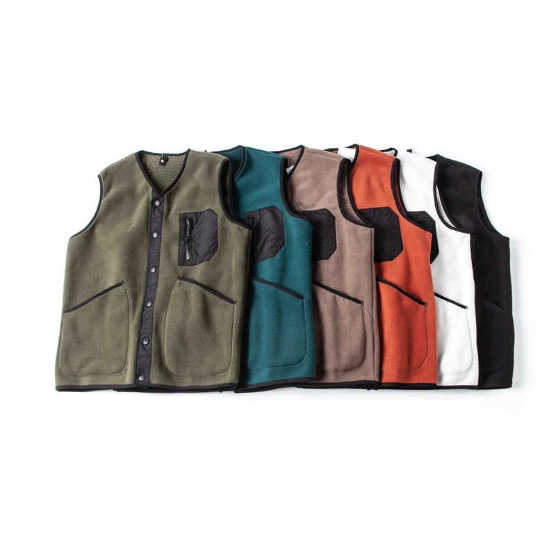 

Ретро-японский жилет в стиле пэчворк с цветными блоками, повседневный теплый жилет из овечьего флиса, мужская куртка, молодежная модная осенняя одежда